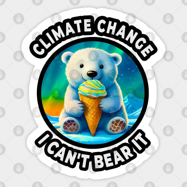 ❄️ Cute Polar Bear Cub on Ice, Licking an Ice Cream Cone Sticker by Pixoplanet